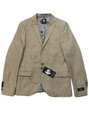 Twisted Tailor Blazer Mens 36R Beige Brown Houndstooth Slim Suit Jacket